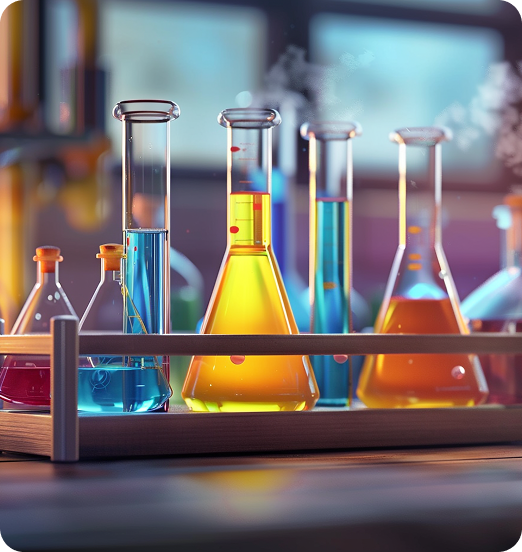 Laboratory with colorful beakers